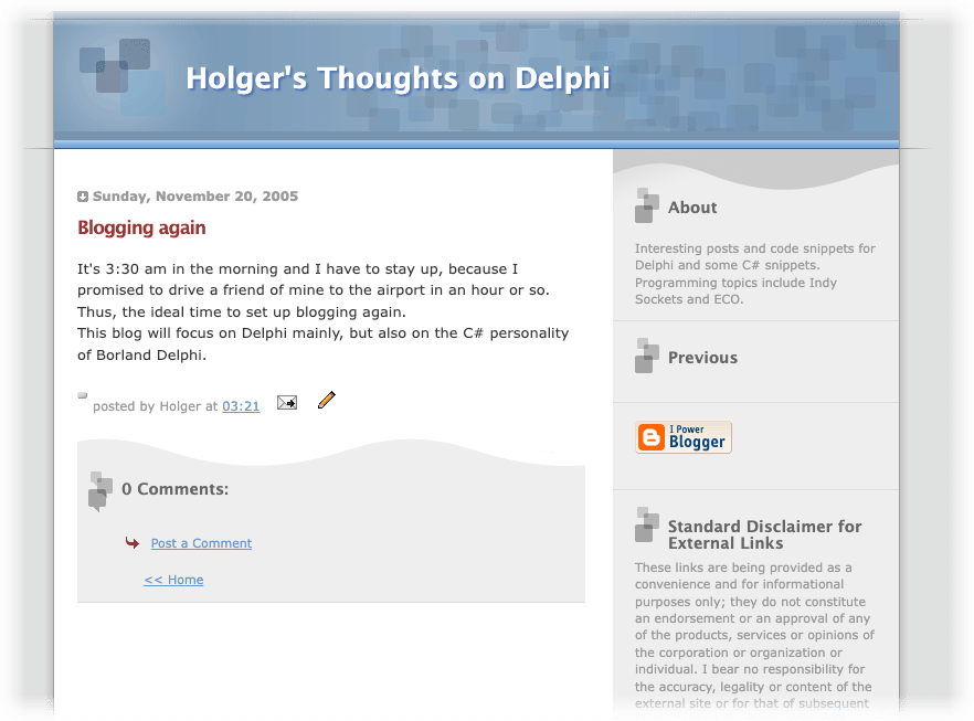 Screenshot Holger's first blog