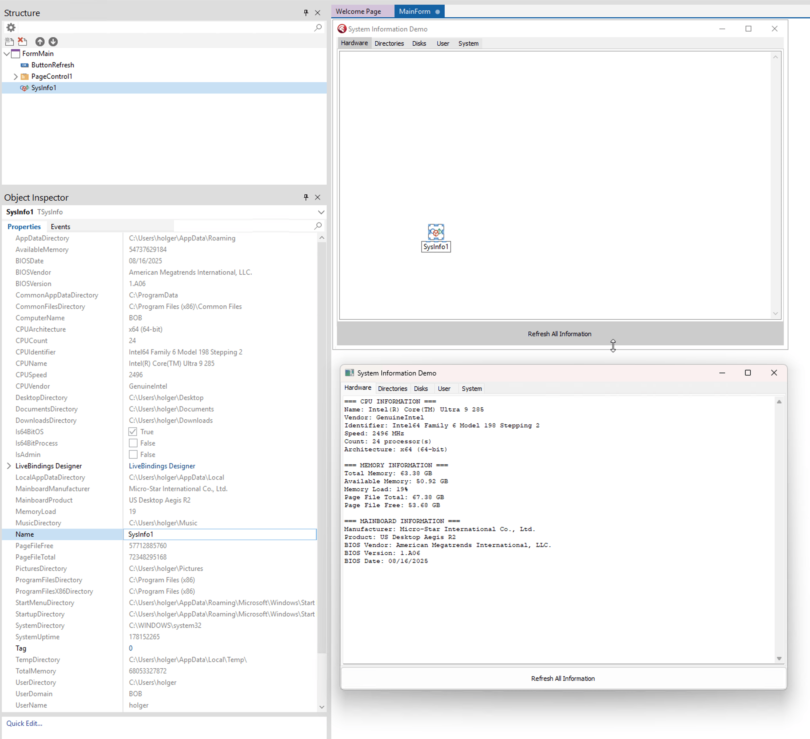Screenshot of component in RAD Studio IDE