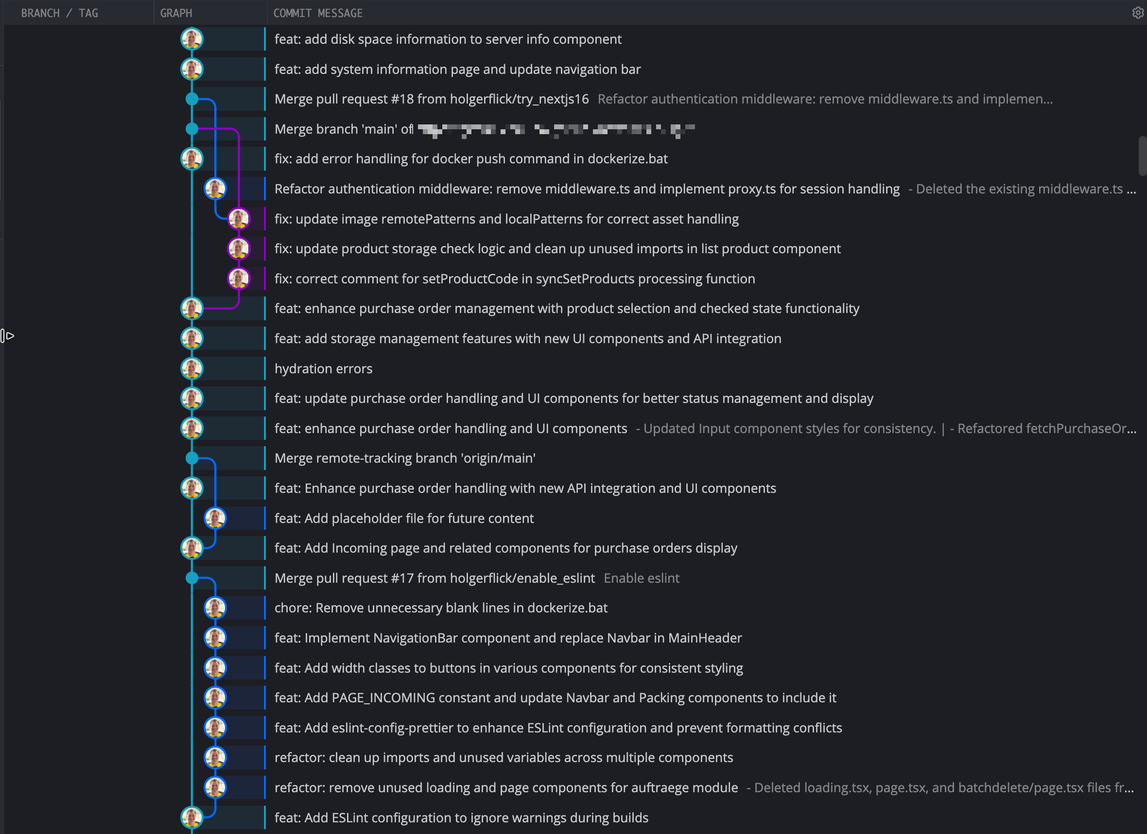 Image of the GitKraken graph view showcasing a complex repository structure